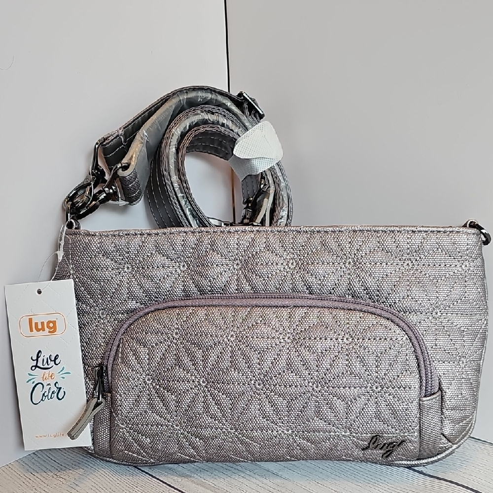 NWT Lug Matte Luxe Small Crossbody Flyer Metallic Pearl